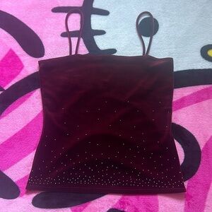 Burgundy Velvet Cami Top With Gems